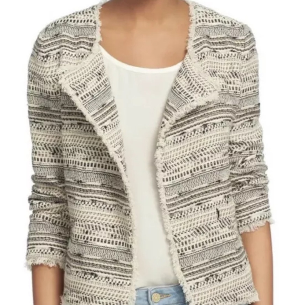 Joie Cream and Black Open Tweed Blazer